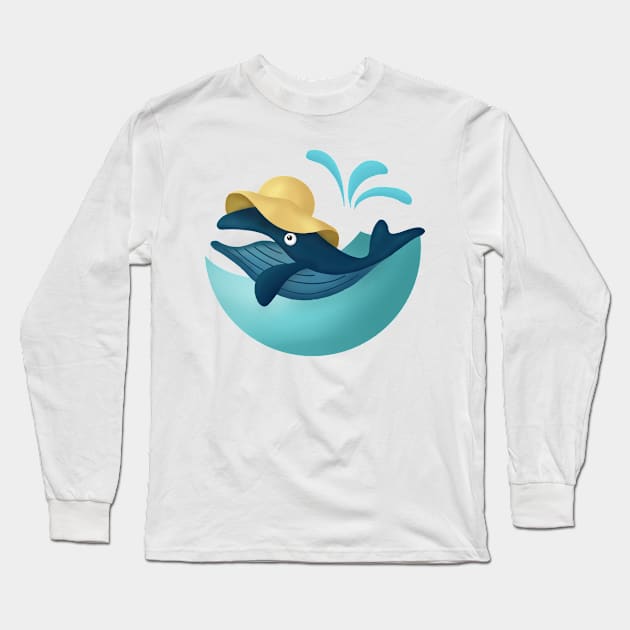 Whale in Summer Hat Long Sleeve T-Shirt by iamKaye